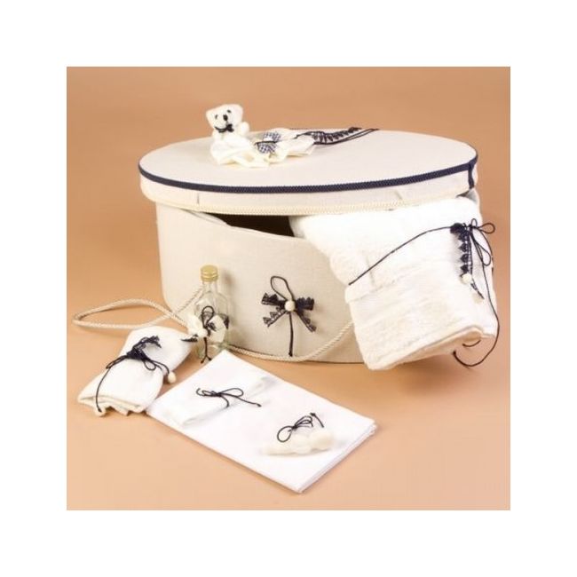 Cutie trusou decorata cu fundite si dantela bleumarin Baieti LG102-C NKO1354