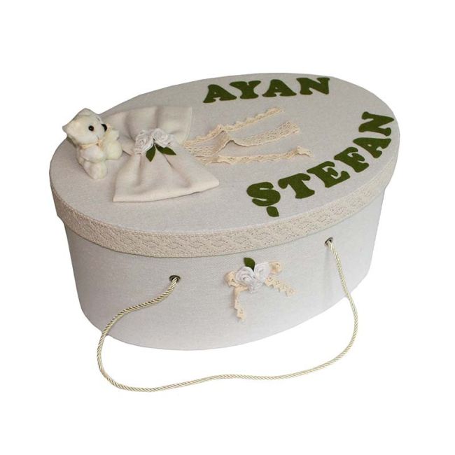 Cutie trusou unisex simpla decorata cu dantela crem si trandafirasi din fetru NKTR008-C NKO1377
