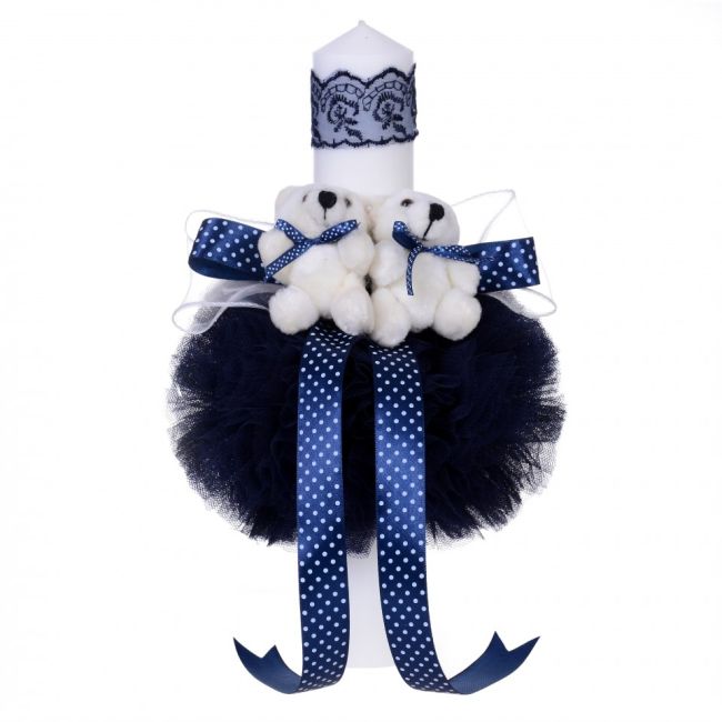 Lumanare botez Baieti decor bleumarin cu 2 ursulet Denikos® 49 NKO1563