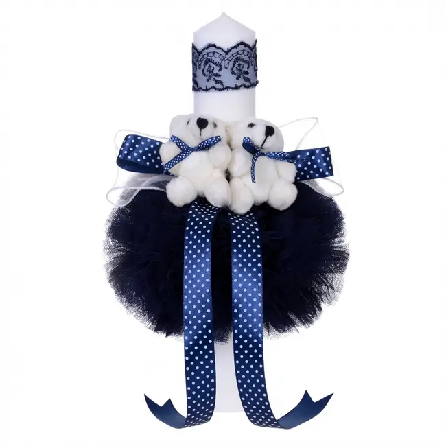 Lumanare botez Baieti decor bleumarin cu 2 ursulet Denikos&reg; 49 NKO1563
