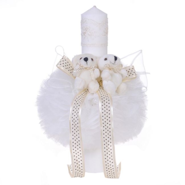 Lumanare de botez Unisex 2 ursuleti ivoire Denikos® 46 NKO1560