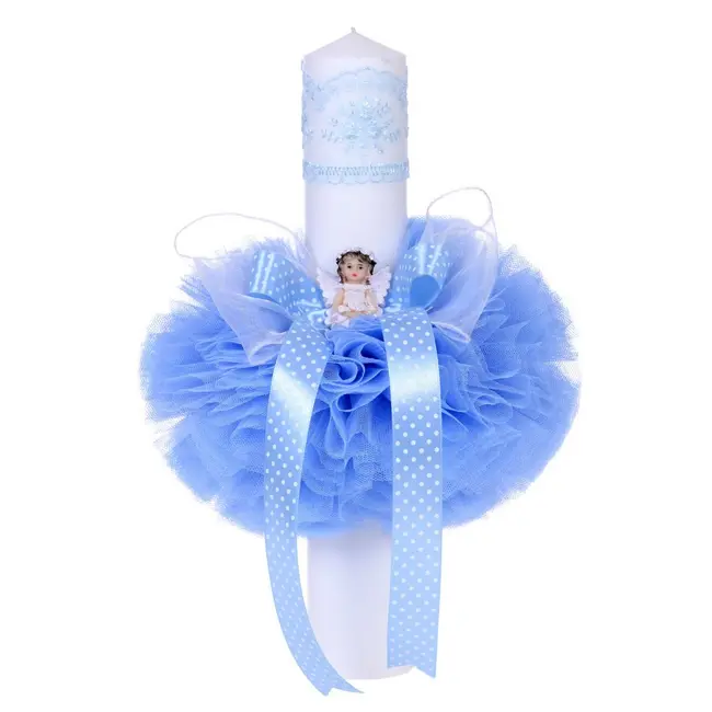 Lumanare botez de baieti cu ingeras in decor bleu Denikos&reg; 66 NKO1580