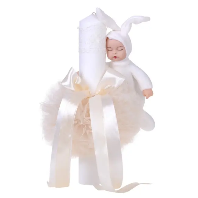 Lumanare de botez decor crem Unisex cu jucarie iepuras Denikos&reg; 61 NKO1575
