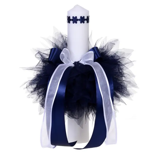 Lumanare botez pentru baietel, floricele bleumarin, Denikos&reg; 54 NKO1568