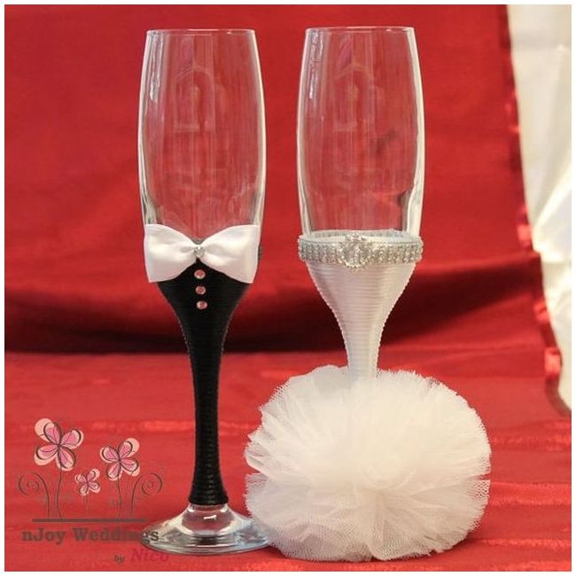 Pahare nunta decorate mire si mireasa P12F NKO1099
