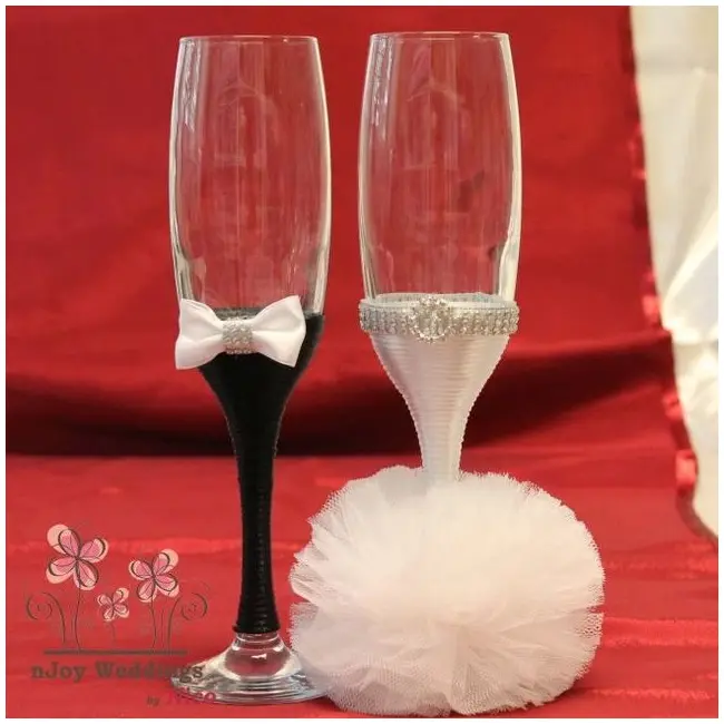 Pahare nunta decorate mire si mireasa P13F NKO1100