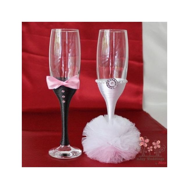 Pahare nunta decorate mire si mireasa P14F NKO1362