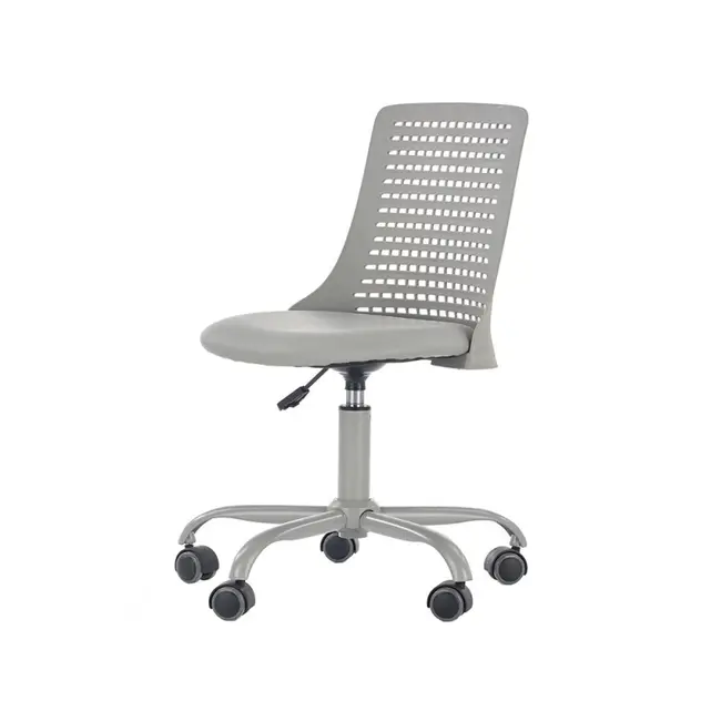Scaun birou copii din polipropilena hm pure, piele ecologica, baza vopsita, inaltime reglabila, roti pivotante, 80 kg, gri drm8673