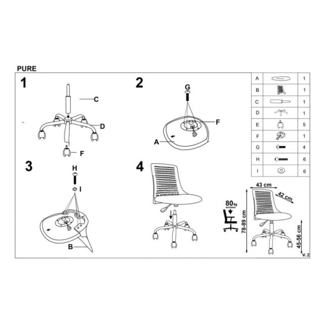 Scaun birou copii din polipropilena hm pure, piele ecologica, baza vopsita, inaltime reglabila, rotire 360 ˚, 80 kg, roz drm8674