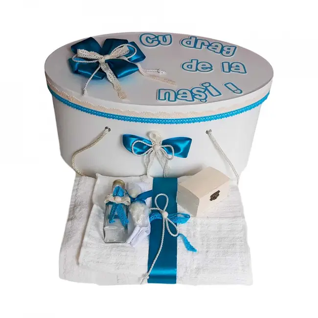 Pachet cutie trusou personalizata si trusou botez pentru Baieti cu decor turcoaz Denikos&reg; 237 NKO1793