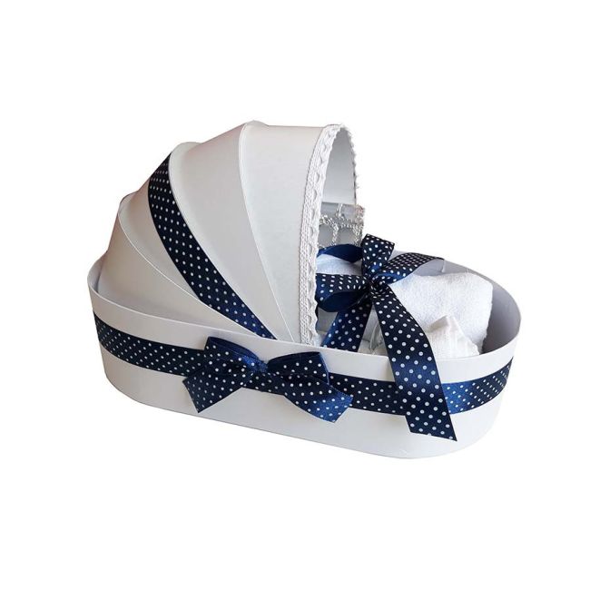 Trusou botez design landou cu decor bleumarin buline pentru Baietel Denikos® 134 NKO1689