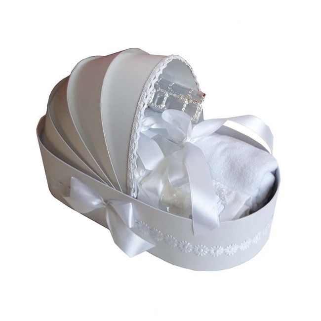Trusou de botez complet Denikos® 130 unisex cu decor alb - NKO1685