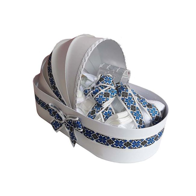 Trusou botez pentru baieti Denikos® 139 model landou cu decor traditional albastru  NKO1694