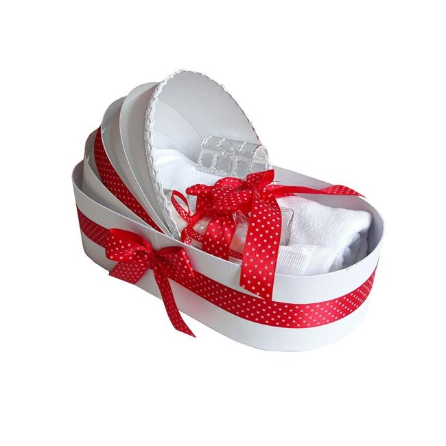 Trusou de botez complet pentru Fete Denikos® 136 rosu cu buline in cutie landou  - NKO1691