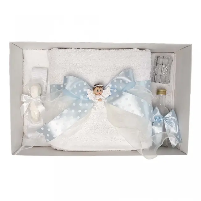 Trusou botez pentru Baiat cu decor fundita bleu buline si cu ingeras Denikos&reg; 29 - NKO1622