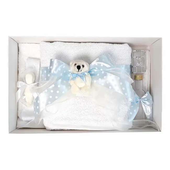 Trusou de botez cu fundita bleu buline si ursulet pentru Baietel Denikos&reg; 37 NKO1614