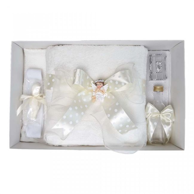 Trusou botez Unisex cu decor ingeras si fundita ivoire cu buline Denikos® 31 NKO1620