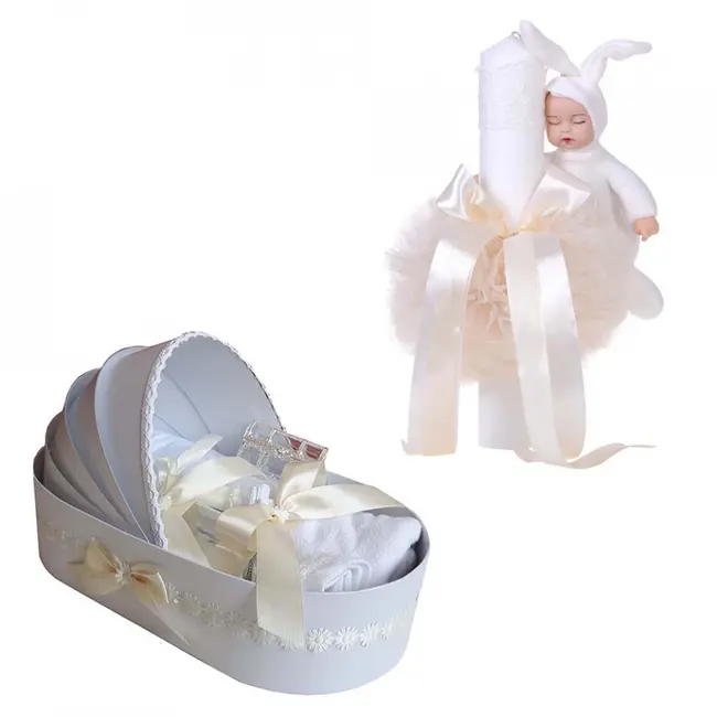 Pachet Trusou botez model landou si lumanare cu iepuras si decor ivoire Unisex Denikos&reg; 107 - NKO1662