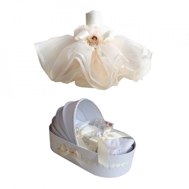 Set Trusou botez cu lumanare rochita ingeras Unisex decor ivoire Denikos® 129 - NKO1684