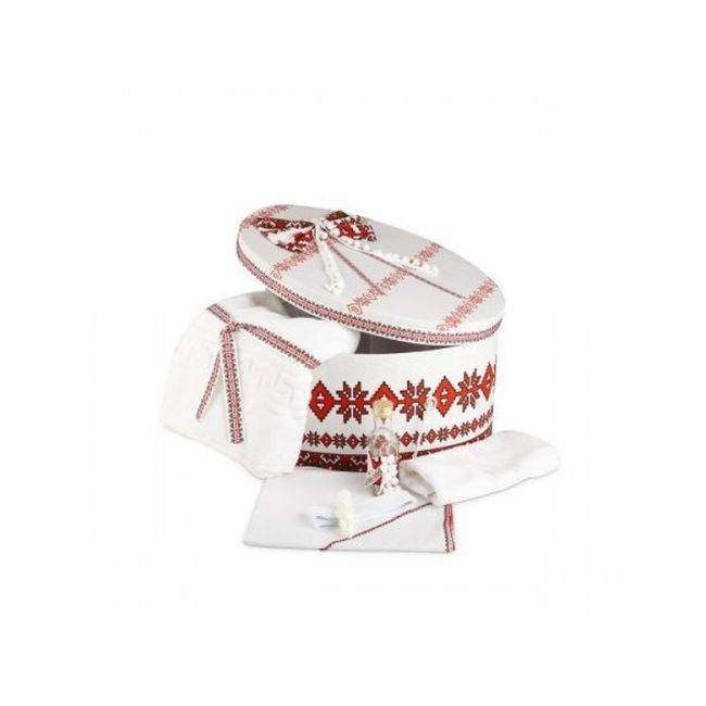 Trusou botez si cutie traditional alb rosu pentru fetite NK-TR-001 NKO1241