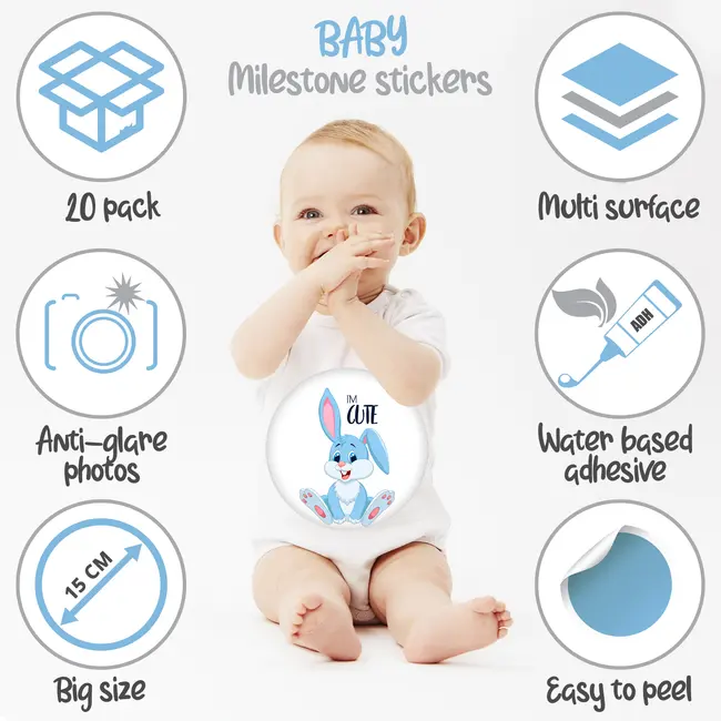 Set Stickere pentru Fotografii copii Funny Animals Baby Milestone Stickers Unisex 15 cm - pentru fotografii memorabile