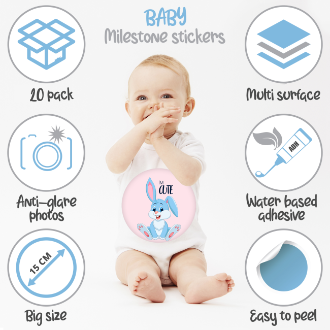 Set Stickere pentru Fotografii copii Funny Animals Baby Milestone Stickers pentru Fetite - 15 cm diametru