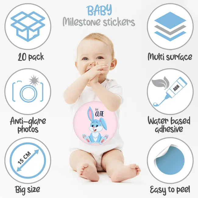 Set Stickere pentru Fotografii copii Funny Animals Baby Milestone Stickers pentru Fetite - 15 cm diametru
