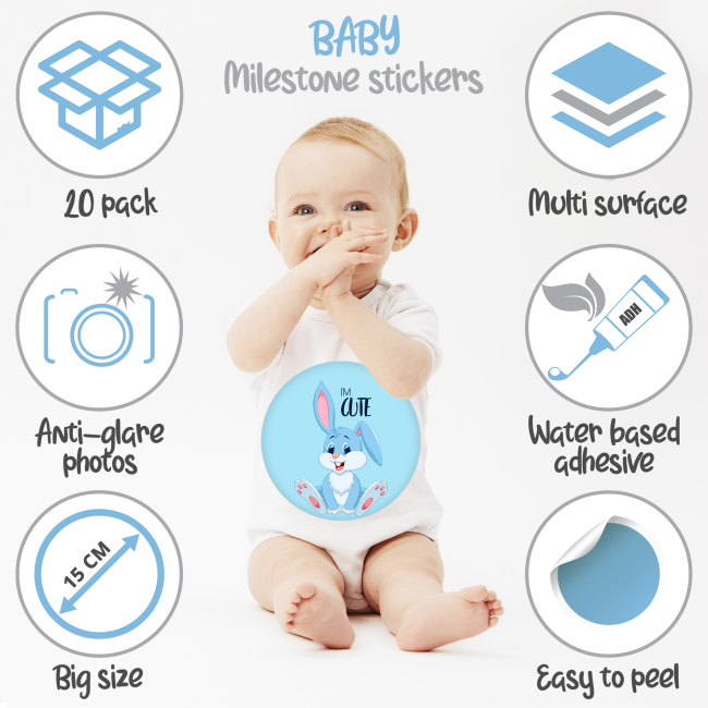Set Stickere pentru Fotografii copii Funny Animals Baby Milestone Stickers pentru baieti -15 cm diametru