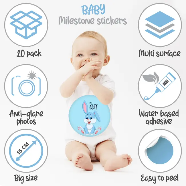 Set Stickere pentru Fotografii copii Funny Animals Baby Milestone Stickers pentru baieti -15 cm diametru