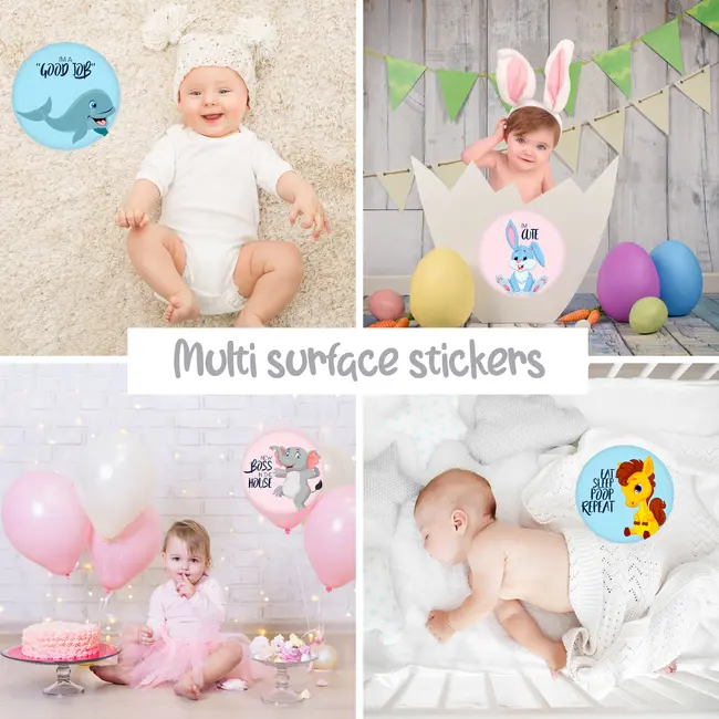 Set Stickere pentru Fotografii copii Funny Animals Baby Milestone Stickers pentru baieti -15 cm diametru