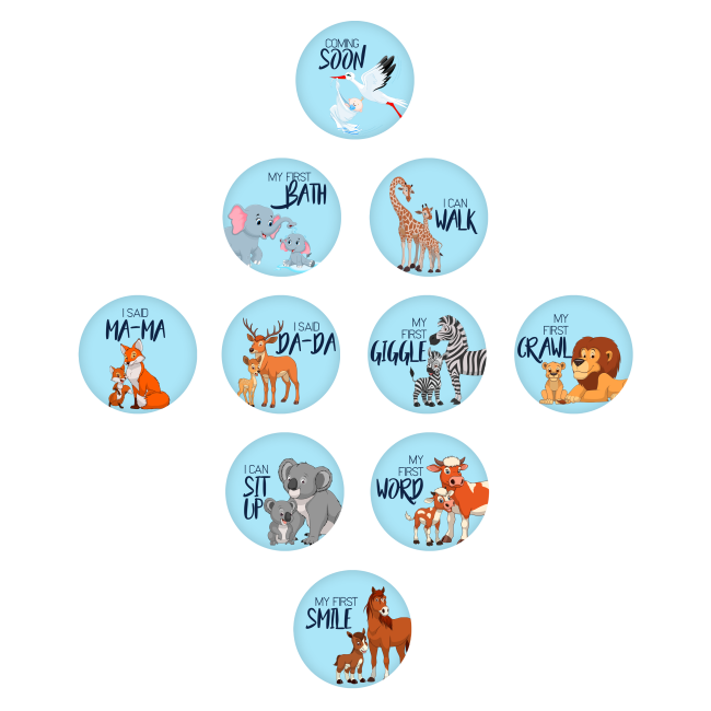 Set Stickere Fotografii Bebelusi My First - Baby Milestone Stickers pentru baieti 15 cm diametru