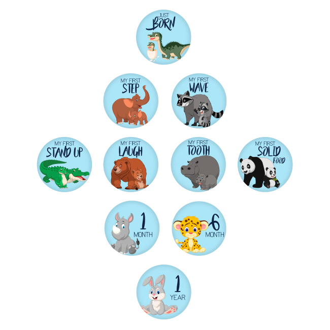 Set Stickere Fotografii Bebelusi My First - Baby Milestone Stickers pentru baieti 15 cm diametru