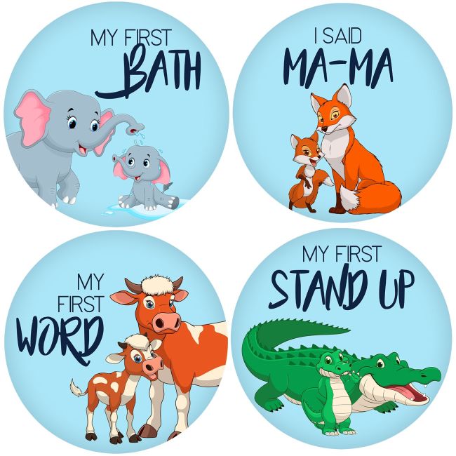 Set Stickere Fotografii Bebelusi My First - Baby Milestone Stickers pentru baieti 15 cm diametru