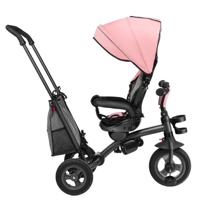 Lionelo - Tricicleta Tris Candy Mecanism de pedalare libera, Suport picioare, Control al directiei, Scaun reversibil, Rotire 360 grade, Pliabila, Roz/Gri BYNLO-TRISCANDY_ROSE/GREY