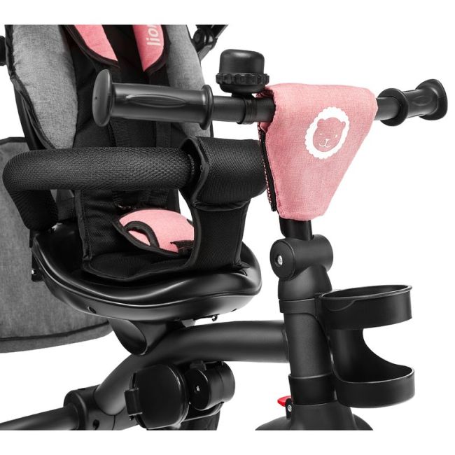 Lionelo - Tricicleta Tris Candy Mecanism de pedalare libera, Suport picioare, Control al directiei, Scaun reversibil, Rotire 360 grade, Pliabila, Roz/Gri BYNLO-TRISCANDY_ROSE/GREY