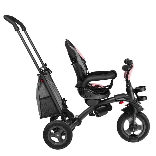 Lionelo - Tricicleta Tris Candy Mecanism de pedalare libera, Suport picioare, Control al directiei, Scaun reversibil, Rotire 360 grade, Pliabila, Roz/Gri BYNLO-TRISCANDY_ROSE/GREY