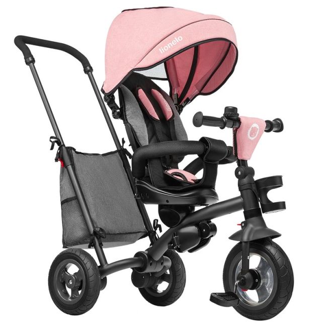 Lionelo - Tricicleta Tris Candy Mecanism de pedalare libera, Suport picioare, Control al directiei, Scaun reversibil, Rotire 360 grade, Pliabila, Roz/Gri BYNLO-TRISCANDY_ROSE/GREY