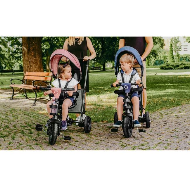 Lionelo - Tricicleta Tris Candy Mecanism de pedalare libera, Suport picioare, Control al directiei, Scaun reversibil, Rotire 360 grade, Pliabila, Roz/Gri BYNLO-TRISCANDY_ROSE/GREY