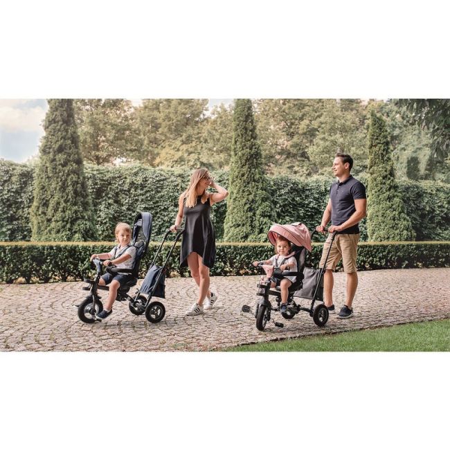 Lionelo - Tricicleta Tris Candy Mecanism de pedalare libera, Suport picioare, Control al directiei, Scaun reversibil, Rotire 360 grade, Pliabila, Roz/Gri BYNLO-TRISCANDY_ROSE/GREY