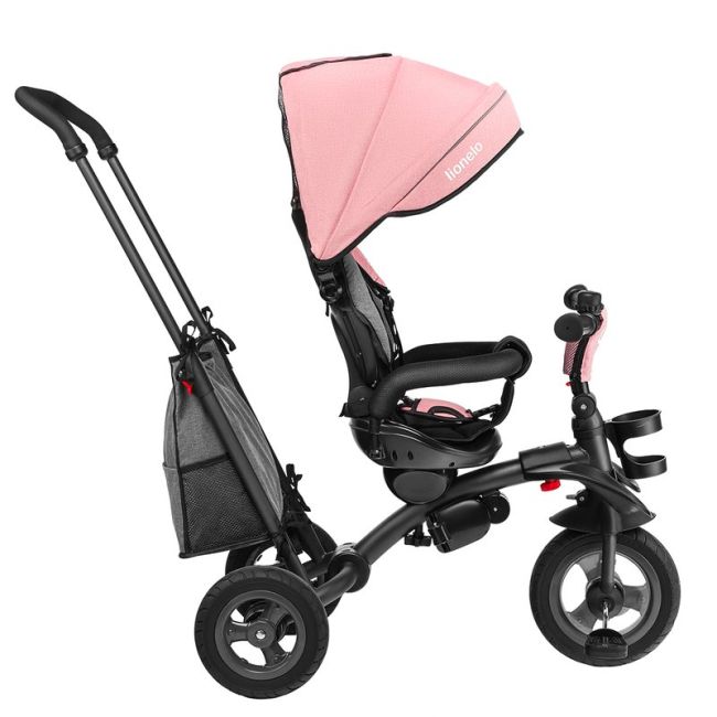 Lionelo - Tricicleta Tris Candy Mecanism de pedalare libera, Suport picioare, Control al directiei, Scaun reversibil, Rotire 360 grade, Pliabila, Roz/Gri BYNLO-TRISCANDY_ROSE/GREY