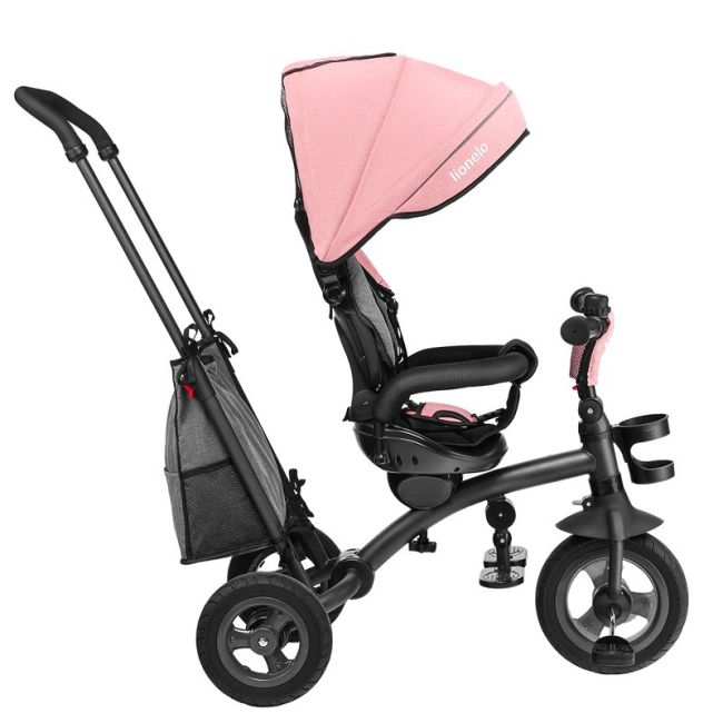 Lionelo - Tricicleta Tris Candy Mecanism de pedalare libera, Suport picioare, Control al directiei, Scaun reversibil, Rotire 360 grade, Pliabila, Roz/Gri BYNLO-TRISCANDY_ROSE/GREY
