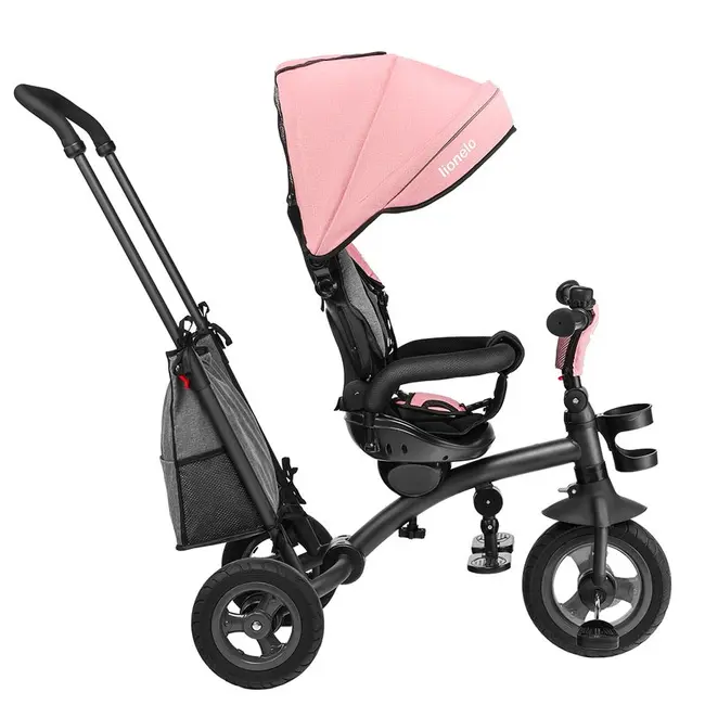 Lionelo - Tricicleta Tris Candy Mecanism de pedalare libera, Suport picioare, Control al directiei, Scaun reversibil, Rotire 360 grade, Pliabila, Roz/Gri BYNLO-TRISCANDY_ROSE/GREY
