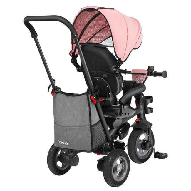 Lionelo - Tricicleta Tris Candy Mecanism de pedalare libera, Suport picioare, Control al directiei, Scaun reversibil, Rotire 360 grade, Pliabila, Roz/Gri BYNLO-TRISCANDY_ROSE/GREY