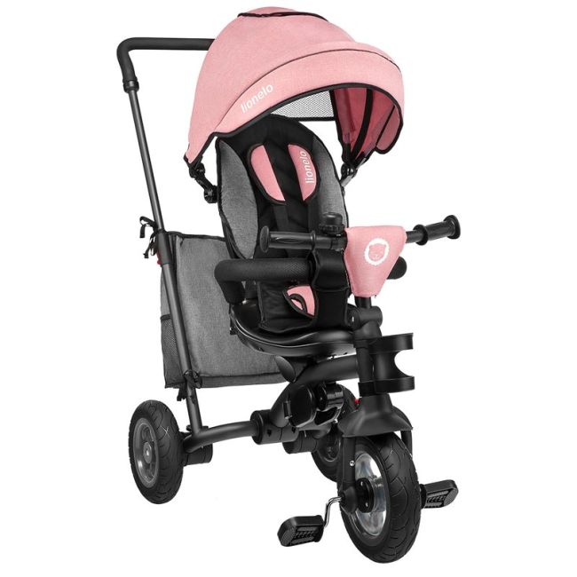 Lionelo - Tricicleta Tris Candy Mecanism de pedalare libera, Suport picioare, Control al directiei, Scaun reversibil, Rotire 360 grade, Pliabila, Roz/Gri BYNLO-TRISCANDY_ROSE/GREY