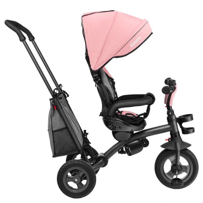 Lionelo - Tricicleta Tris Candy Mecanism de pedalare libera, Suport picioare, Control al directiei, Scaun reversibil, Rotire 360 grade, Pliabila, Roz/Gri BYNLO-TRISCANDY_ROSE/GREY