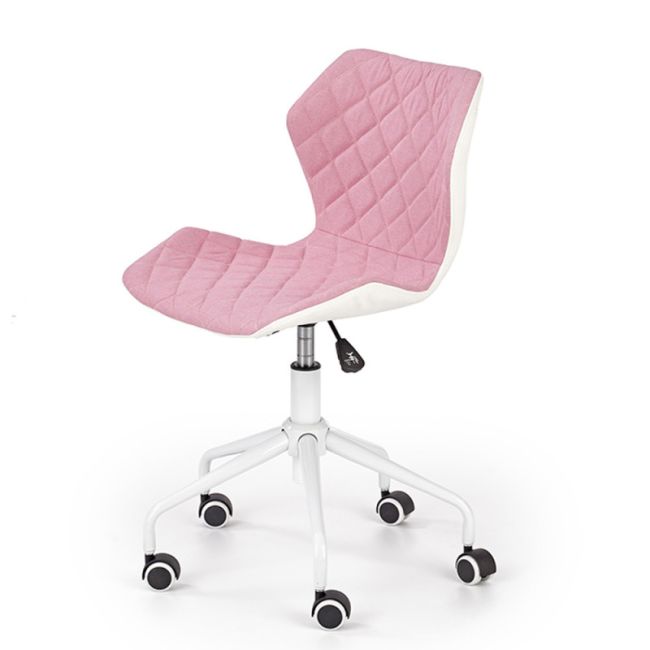Scaun birou copii hm matrix 3, stofa/piele ecologica, inaltime reglabila, rotire 360 ˚, roti pivotante, cadru metalic vopsit, 100 kg, roz/ alb drm8783
