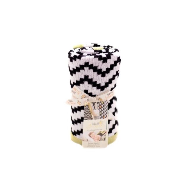 Paturica tricotata din bumbac chevron alb si negru tnabg014