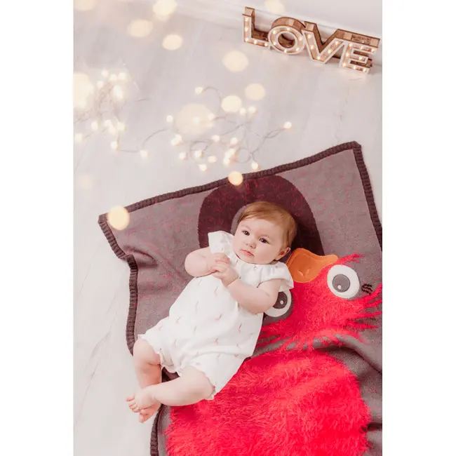 Paturica tricotata din bumbac strut roz cu gri tnabg028