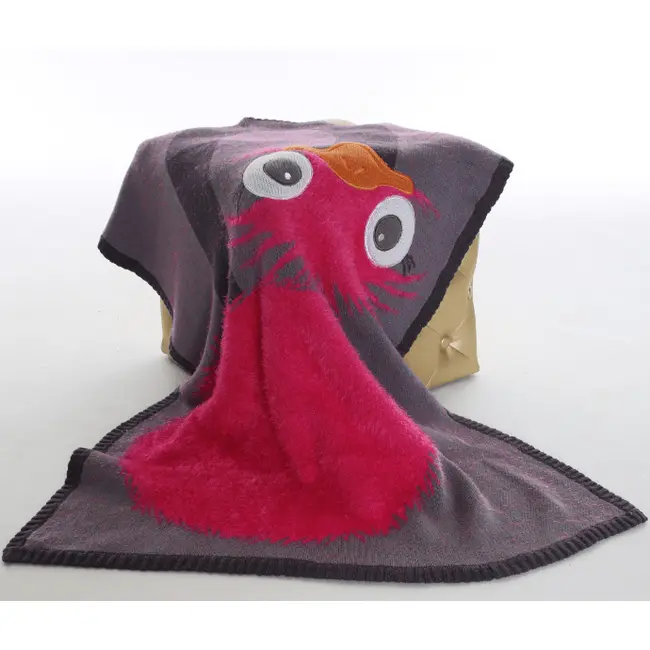 Paturica tricotata din bumbac strut roz cu gri tnabg028