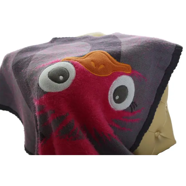 Paturica tricotata din bumbac strut roz cu gri tnabg028